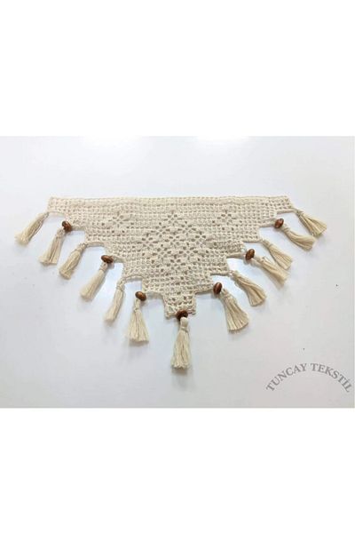 TUNCAY TEKSTİL Buldan Handcrafted Lace Set of 5 - Ready Knitted Triangle Lace Fringed Tassel (baklava)