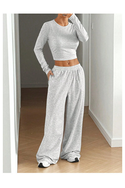 CAONNES Kadın Gri Büyük Beden Spor Giyim Kaliteli Baggy Bol Kesim Esnek Rahat Kumaş Eşofman Altı ŞAHMODA