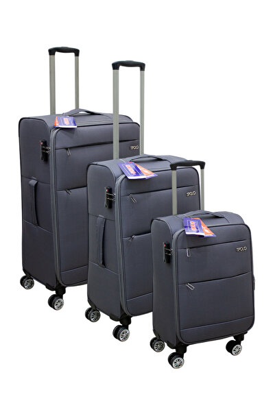 ES POLO TRIP Gri Kabin (KÜÇÜK) Orta Ve Büyük Boy 3'lü Carry-on Lüks Kumaş Val...