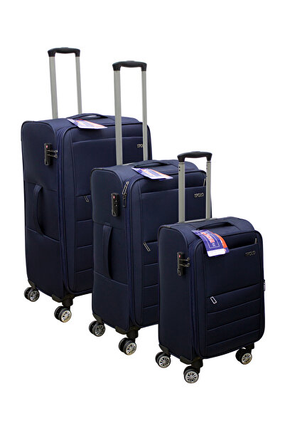 ES POLO TRIP Lacivert Kabin (KÜÇÜK) Orta Ve Büyük Boy 3'lü Carry-on Lüks Kumaş Valiz Seti