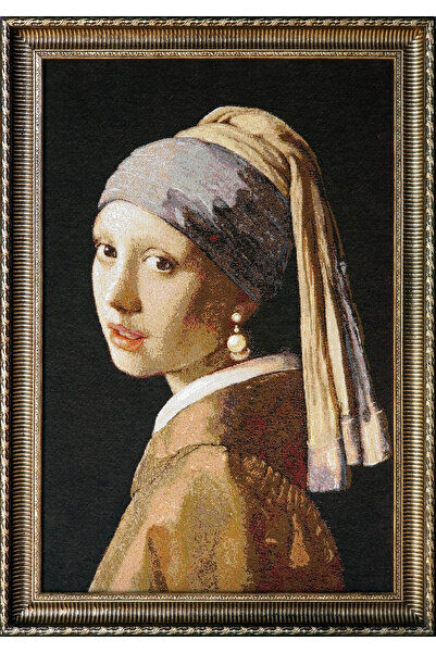 Niva Figüratif Seri-45K Dokuma Goblen Kumaş-İnci Küpeli Kız