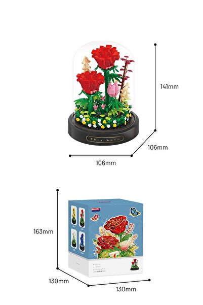 balody Fanuslu Çiçek Serisi – Kırmızı Güller (BL18471) – Mini Blok Yapı Oyuncakları Seti