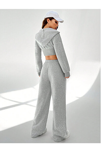 CAONNES Kadın Gri Büyük Beden Spor Giyim Kaliteli Baggy Bol Kesim Esnek Rahat Kumaş Eşofman Altı ŞAHMODAğp