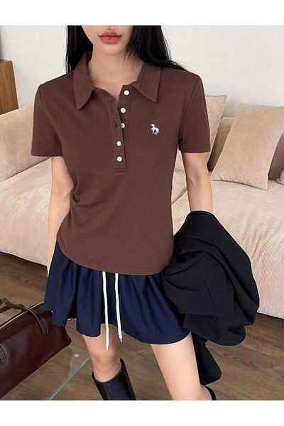 CultureCo Guler polo, detaliu broderie unicorn, tricou cu maneca scurta