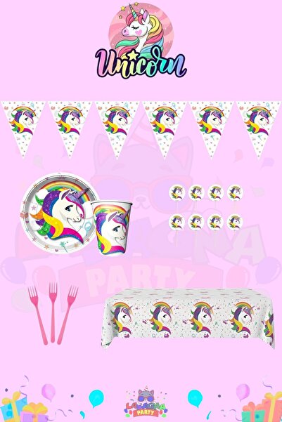 LASAGNA STORE Set mini petrecere de aniversare Unicorn pentru 32 de persoane