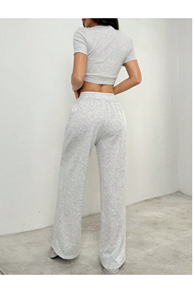 CAONNES Kadın Gri Büyük Beden Spor Giyim Kaliteli Baggy Bol Kesim Esnek Rahat Kumaş Eşofman Altı ŞAHMODApğ77