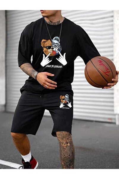 YOHO SPORT Set de pantaloni scurți unisex cu imprimeu urs robot