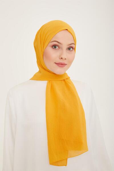 Armine Trend Krinkıl Şifon Şal - ATSKRN-35 - Hardal Sarısı