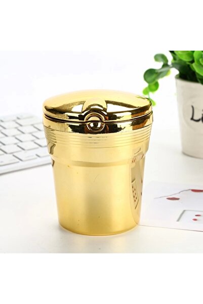 Genel Markalar Lüx Gold Renk Araç İçi Küllük - Işıklı Kapaklı Araç Küllüğü -