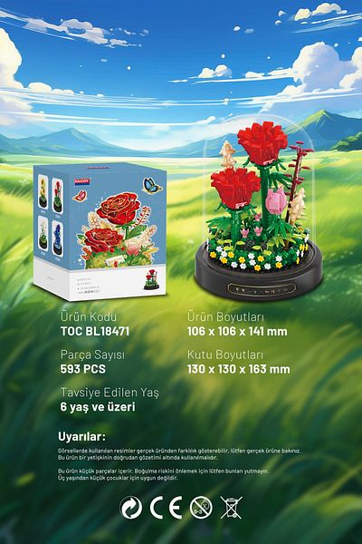 balody Flower with Jar Series – Red Roses (Bl18471) – Mini Block Building Toys Set