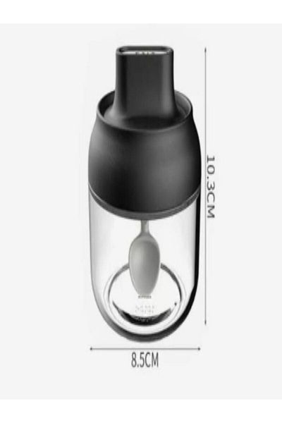 abenim 3-Piece Spice Holder Set with Matte Lid and Spoon - 330 ml - Glass Jar
