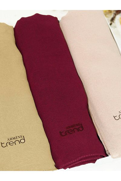 Armine Trend Crinkle Chiffon Shawl - Atskrn - Set of 3 - Kraft Color, Brown, Claret Red