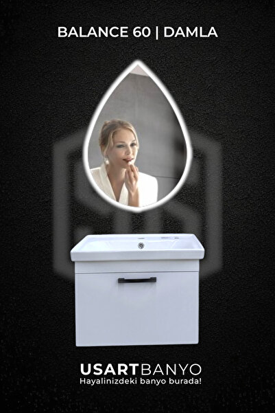 USART BANYO Balance 60 cm Banyo Dolabı + Reflectus Damla Beyaz Led Ayna 80*56 cm