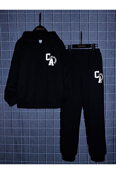 YOHO SPORT унісекс чорний спортивний костюм великого розміру з капюшоном