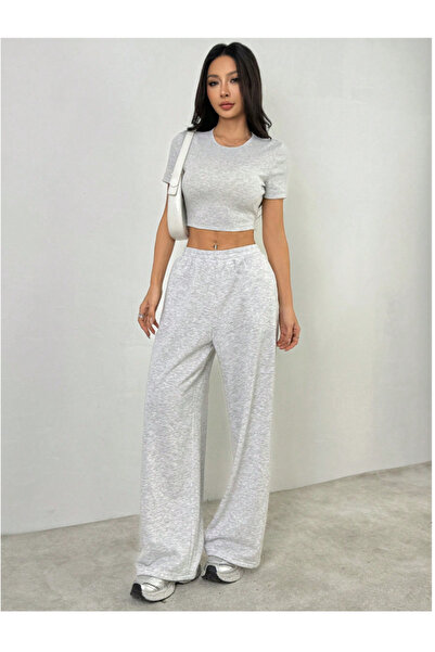 CAONNES Kadın Gri Büyük Beden Spor Giyim Kaliteli Baggy Bol Kesim Esnek Rahat Kumaş Eşofman Altı ŞAHMODApğ77