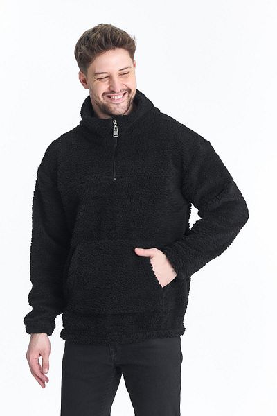 DAMGA JEANS Men's Oversize Half Zipper Black Sweatshirt