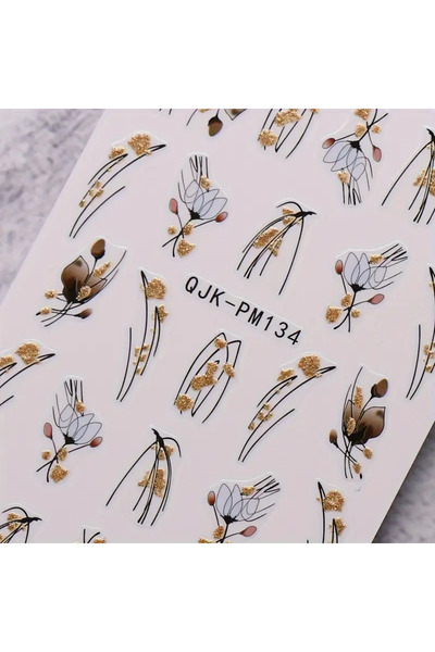 Takıtolia Nailist Floral Çiçekli Seri - Altın Yaldızlı Yapışkan Tırnak Sticke...