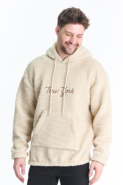 DAMGA JEANS Oversize Hooded Cream Sweatshirt for Lover