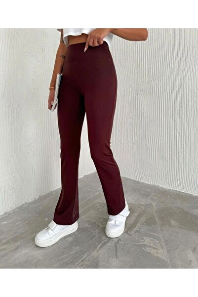 Niceboutique Yüksek Bel Şardonlu İspanyol Paça Tayt