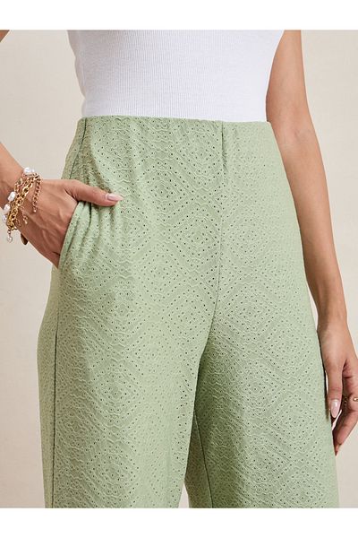 Styli Knitted Schiffli Straight Leg Pants