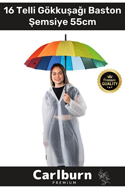 Carlburn Premium Otomatik Mekanizma Baston Tip Rüzgar Korumalı Fiber  16 Tell...