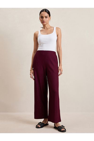Styli Knitted Schiffli Straight Leg Pants