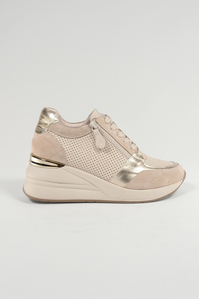 Velune Claudette Bej Yaldızlı Deri Kadın Sneakers, Hakiki Deri, Günlük Ayakka...