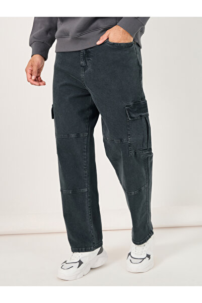 Styli بنطلون جينز كارجو فضفاض متوسط الارتفاع