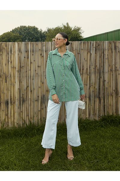 Sassafras By Styli Oversized Striped Longline Shirt