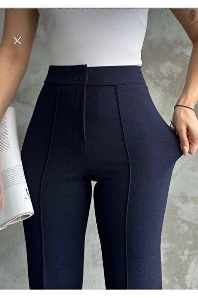 wien loren Dámské kalhoty Palazzo s vysokým pasem a širokými nohavicemi v tmavě modré barvě