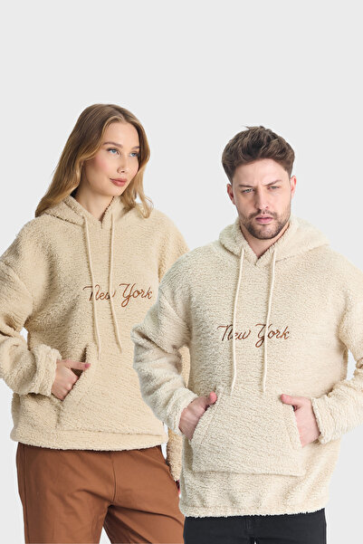 DAMGA JEANS Oversize Hooded Cream Sweatshirt for Lover