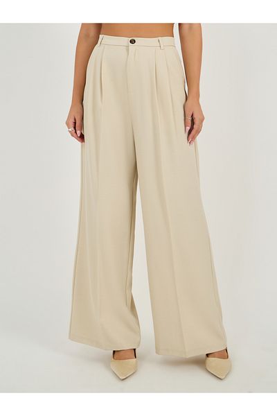 Styli High Rise Pleat Front Detail Wide Leg Pants