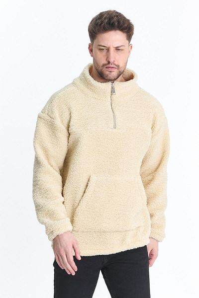 DAMGA JEANS Ανδρικό φούτερ Oversize με μισό φερμουάρ κρέμα