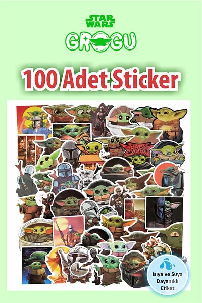 Piksel Grafik Star Wars Mandalorian Grogu Baby Yoda - Set of 100 Waterproof Stickers