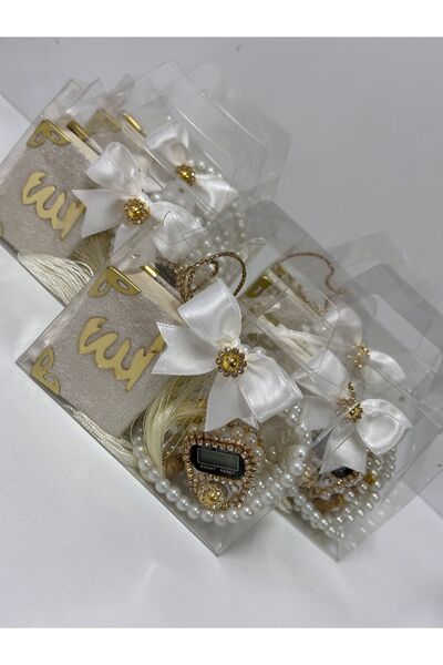 çeyizlik setim 10 Adet Beyaz Hediyelik Çantalı Kutulu Mini Kuranıkerim Tesbih...