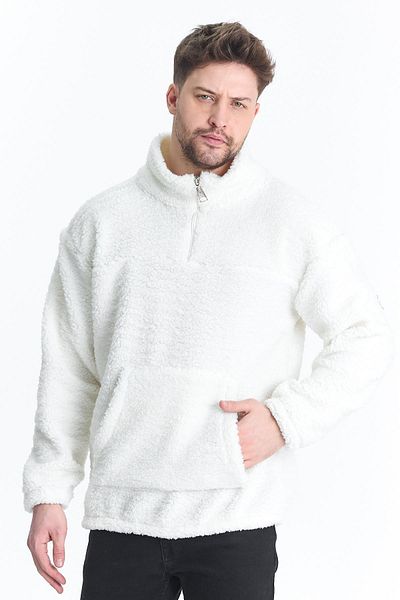 DAMGA JEANS Men's Oversize Half Zipper White Sweatshirt