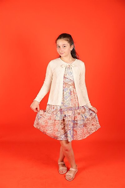 Escabel 05 - 14 Years Old Girls' Colorful Ethnic Dress Cardigan Set