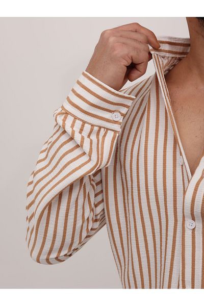 Oyga Ανδρικό πουκάμισο από βαμβακερό Lycra Slim Fit χωρίς τσέπη