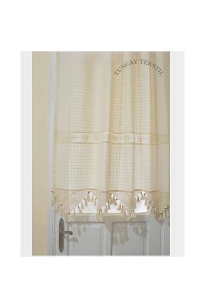 TUNCAY TEKSTİL Buldan Curtain Monika Hand Lace Linen Basement Curtain