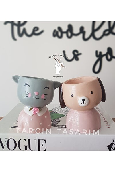 TARÇIN TASARIM El Yapımı,2'li Kedi Köpek Saksı,Hayvansever,Kedi,Pati,Sevgilil...