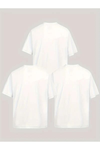 ALİKA Unisex Λευκό Σετ 3 Λευκών Μπλουζών Νο. 2 με στάμπα Oversize