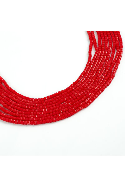 yfhobi 1 Dizi (90-95Adet) - 4 mm Küp Kristal Cam Boncuk Dizisi Mat Soft Kırmı...