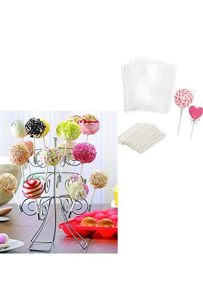 adin tasarım Lollipop Cake Cakepops Cookie Making Kit 201 Pieces Cakepops Stand Cookie Stick and Bag