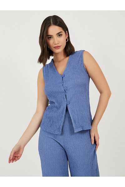 Styli Textured Waistcoat & Straight Leg Pants Co-Ords