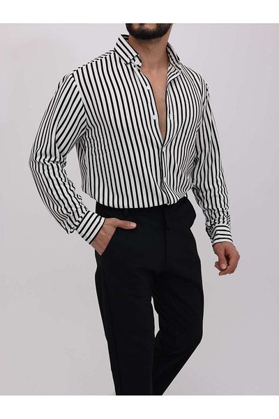 Oyga Ανδρικό πουκάμισο από βαμβακερό Lycra Slim Fit χωρίς τσέπη