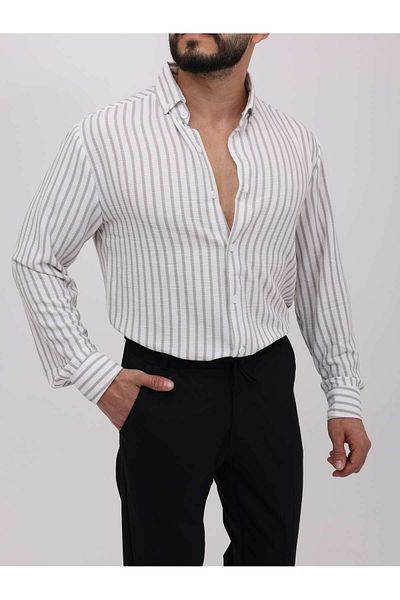 Oyga Ανδρικό πουκάμισο από βαμβακερό Lycra Slim Fit χωρίς τσέπη