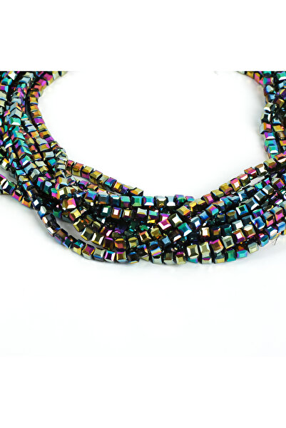 yfhobi 1 Dizi (90-95Adet) - 4 mm Küp Kristal Cam Boncuk Dizisi Kaplama Mix Re...