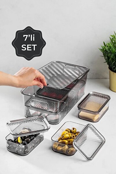 Fırsat Sende 7 Bölmeli Akrilik Kapaklı Kutulu Saklama Kabı Seti Kahvaltılık L...