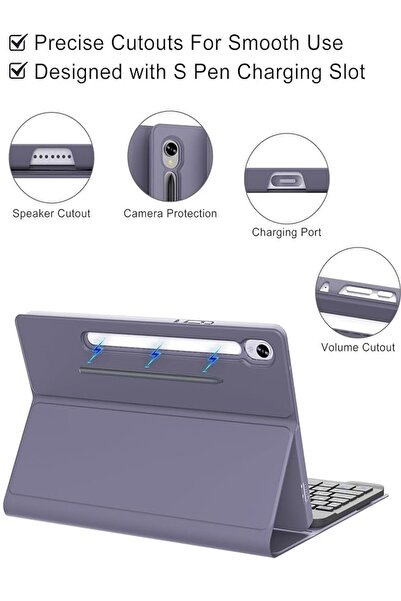 TEKNETSTORE Samsung Galaxy Tab S9 Fe 10.9" Q Türkçe Klavyeli Kılıf Kalem Bölmeli Bluetooth Özellikli Standlı