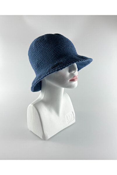 Kidilia قبعة شتوية محبوكة يدويًا باللون الأزرق الداكن